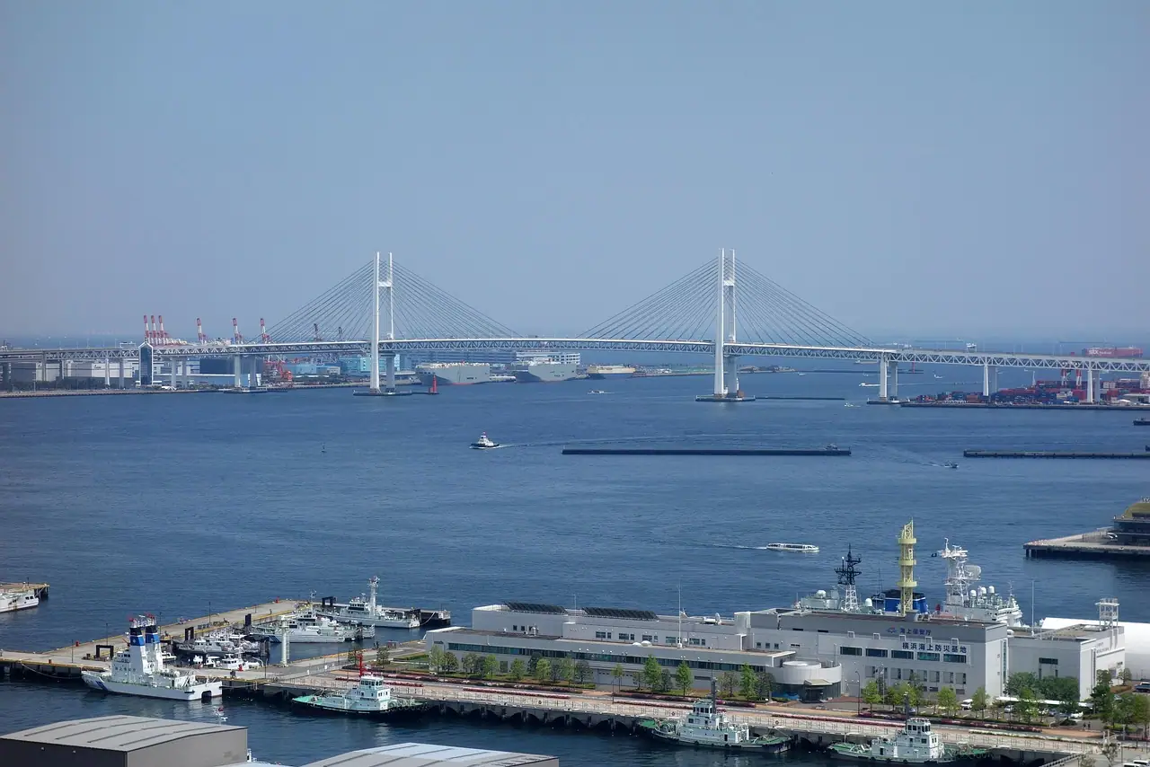 Yokohama Bay Bridge and port facilities